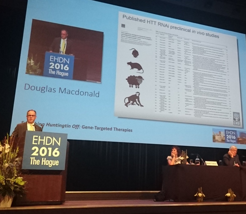 Dr Doug Mcdonald a mis l'accent sur le grand nombre d'études portant sur la diminution de la huntingtine réalisées chez des modèles animaux MH. Maintenant, nous testons ces médicaments chez de réels patients !